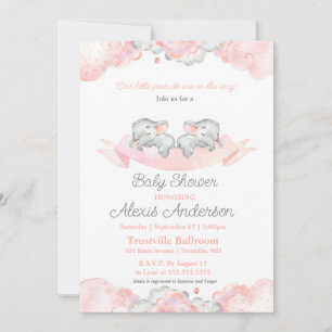Girl Sleeping Twins Elephants Baby Shower Invitation