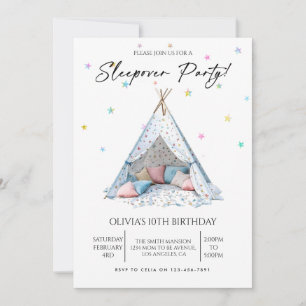  Girl Sleepover birthday Invitation
