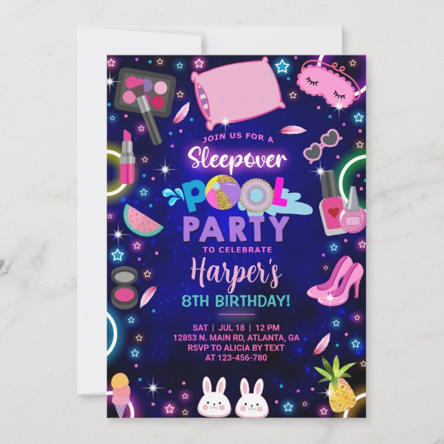 Girl sleepover pool party birthday invite. invitation (Front)