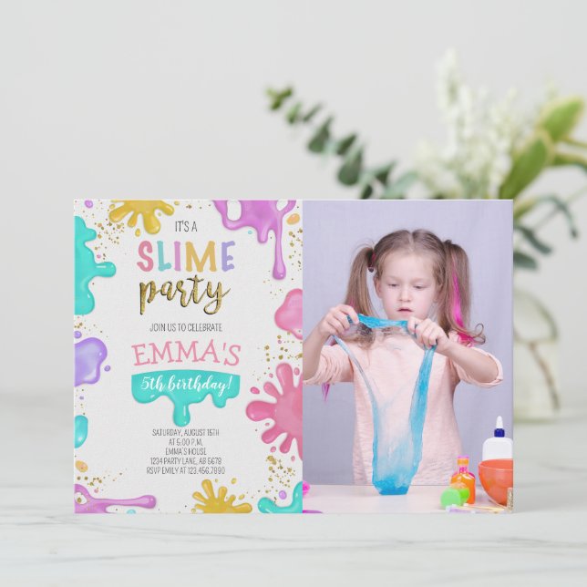Girl Slime Birthday Party Photo Invitation (Standing Front)