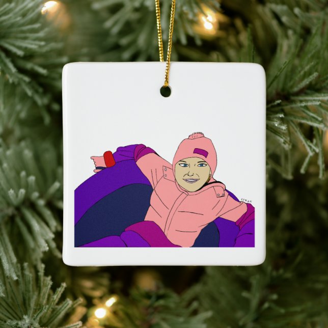 Girl Snow Tubing Ceramic Ornament (Tree)