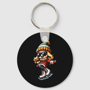 Girl Snowflake Sungles Snowboarding Player Keychain