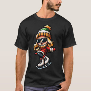 Girl Snowflake Sungles Snowboarding Player T-Shirt