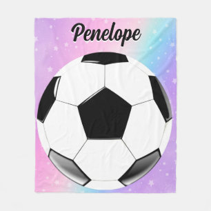 Girl Soccer Ball Pastel Stars Personalized Name Fleece Blanket