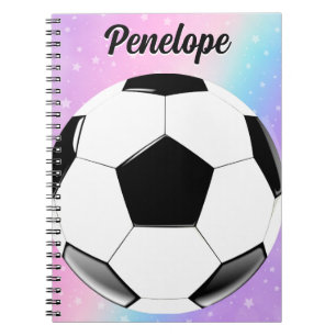 Girl Soccer Ball Pastel Stars Personalized Name Notebook