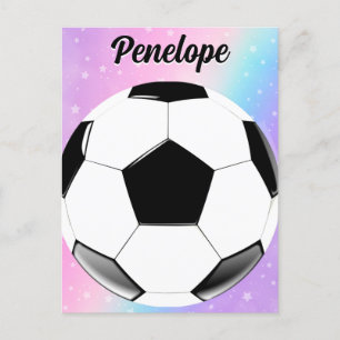 Girl Soccer Ball Pastel Stars Personalized Name Postcard