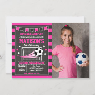 Girl Soccer Birthday Photo Invitation