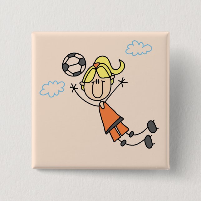 Girl Soccer Jump Tshirts and Gifts 2 Inch Square Button (Front)