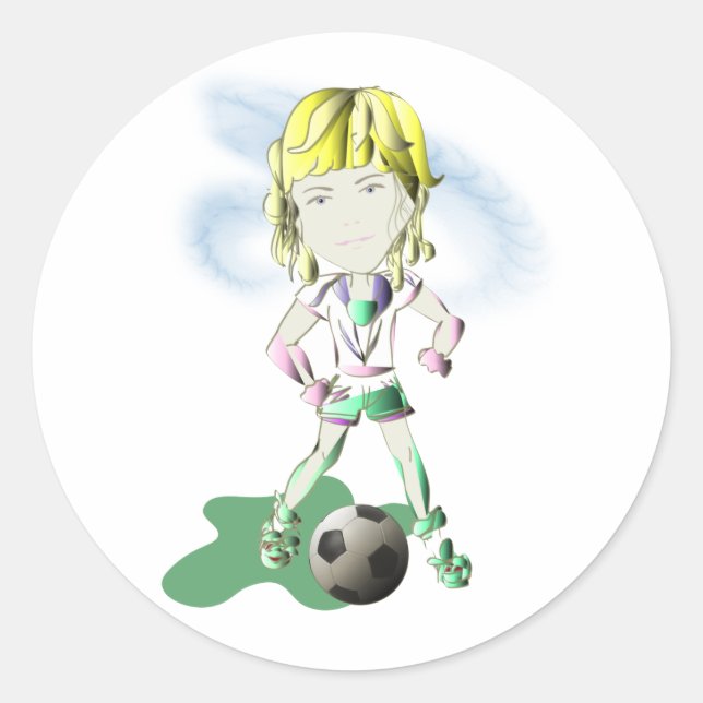 Girl Soccer Player Art Classic Round Sticker (Front)