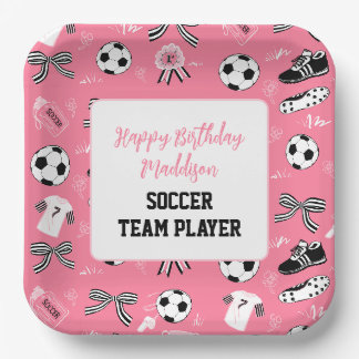 Girl Soccer Player birthday party girly pink  Paper Plate