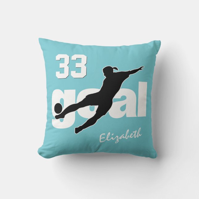 girl soccer player kicking goal choose ANY colour Throw Pillow (Front)