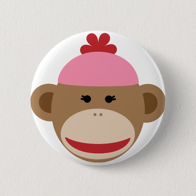 girl sock monkey 2 inch round button (Front)