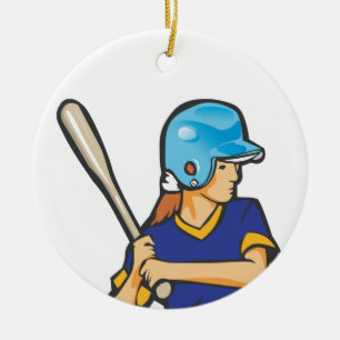 girl softball baseball player graphic ceramic ornament