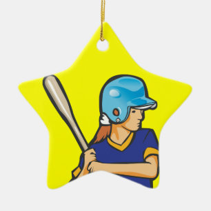 girl softball baseball player graphic ceramic ornament