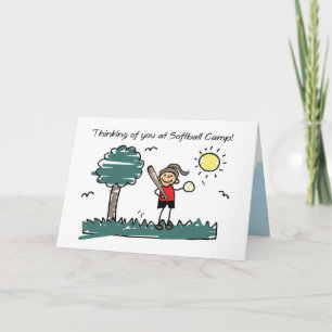 Girl Softball Camp Stick Figure Thinking of You Card