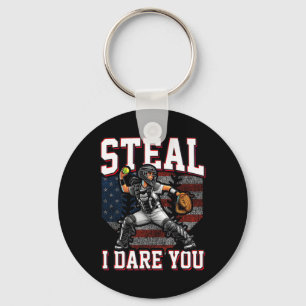 Girl Softll Catcher Steal I Dare You With American Keychain