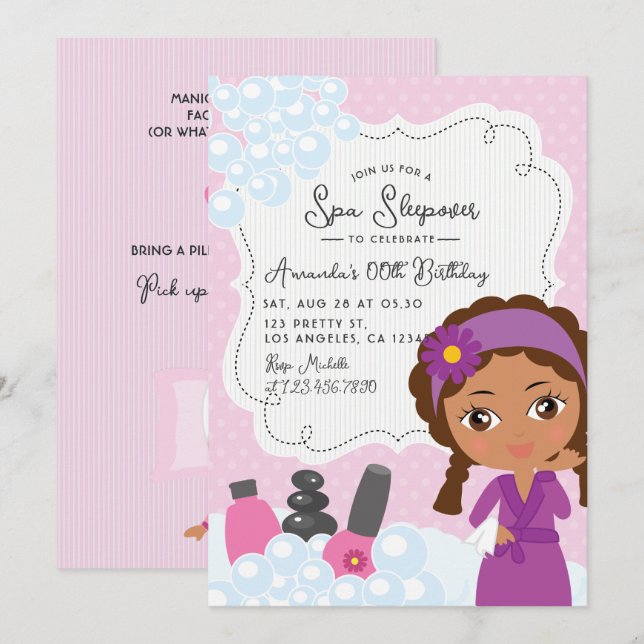 Girl Spa Sleepover Birthday Party Invitation (Front/Back)