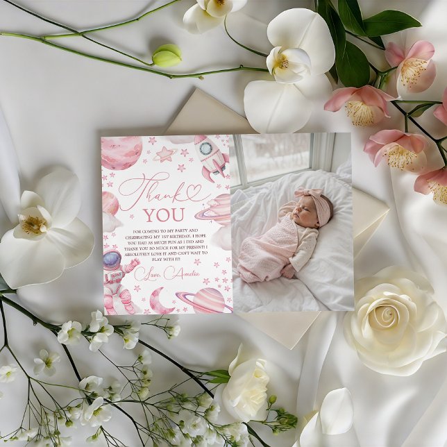 Girl Space Photo Thank You Card (Creator Uploaded)