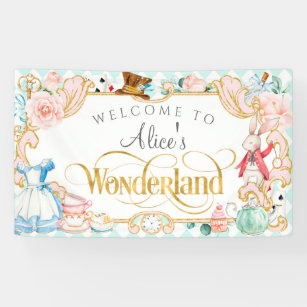 Girl spring birthday Alice in wonderland tea party Banner
