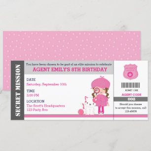 Girl Spy / Detective Ticket Invitations Anniversai