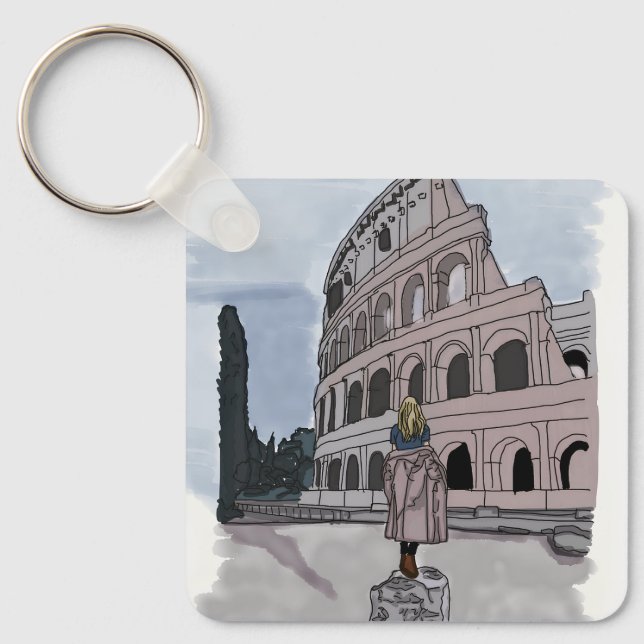 Girl standing front of Colosseum. Keychain (Front)