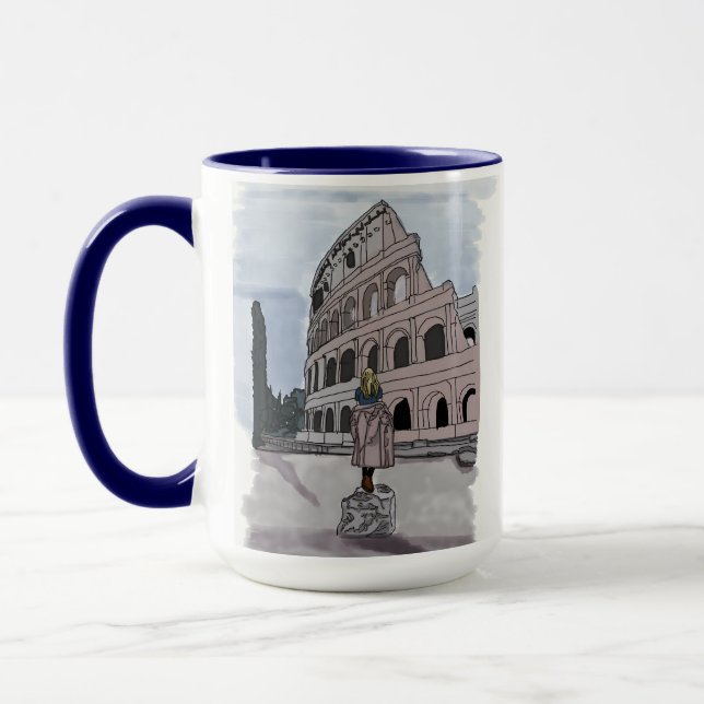 Girl standing front of Colosseum. Mug (Left)