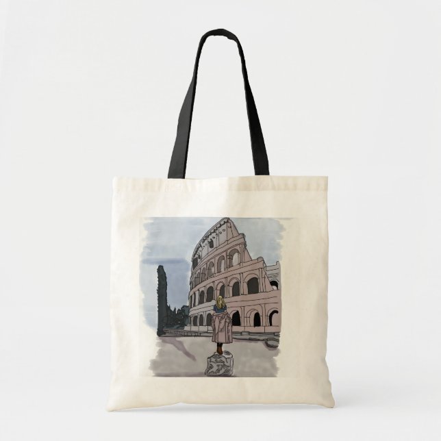 Girl standing front of Colosseum. Tote Bag (Front)
