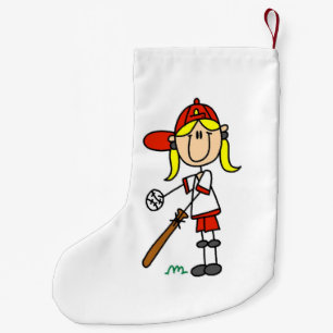 Girl Stick Figure Baseball Up At Bat Small Christmas Stocking