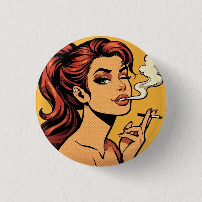Girl Stoner | Comic book pop art | Smoking lovers 1 Inch Round Button (Front)