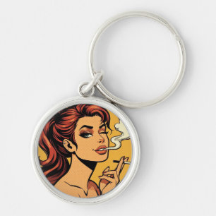 Girl Stoner Comic book pop art Smoking lovers Keychain