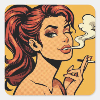 Girl Stoner | Comic book pop art | Smoking lovers Square Sticker