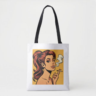 Girl Stoner | Comic book pop art | Smoking lovers Tote Bag