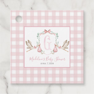 Girl Stork Pink Gingham Favour Tags