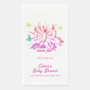 Girl Strike Up Bowling Baby Shower Welcome Napkin