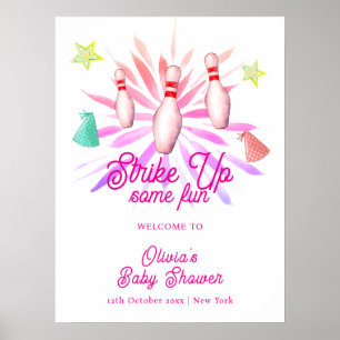Girl Strike Up Bowling Baby Shower Welcome Poster