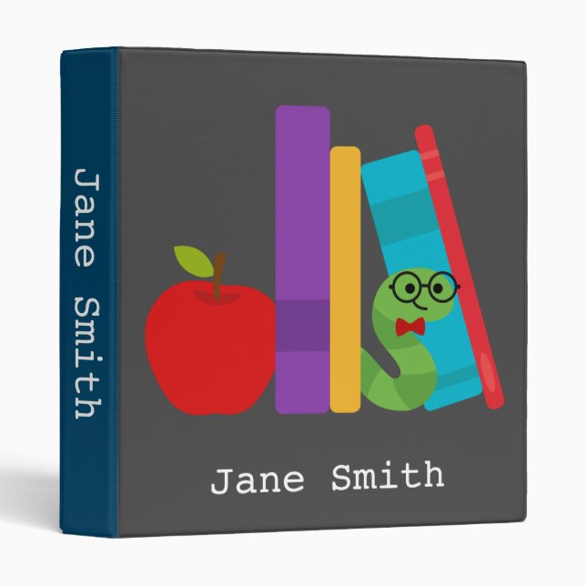 Girl student folder with bookworm theme binder (Front/Spine)