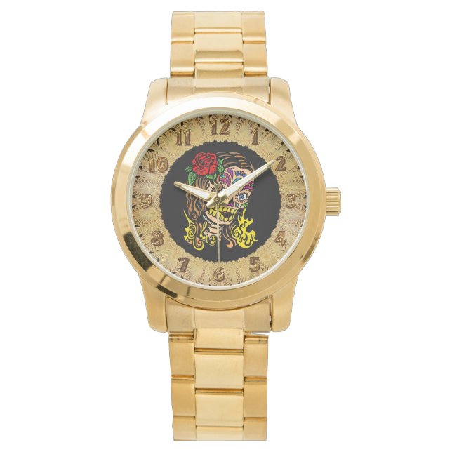 Girl sugar skull colourful cranium design watch (Front)