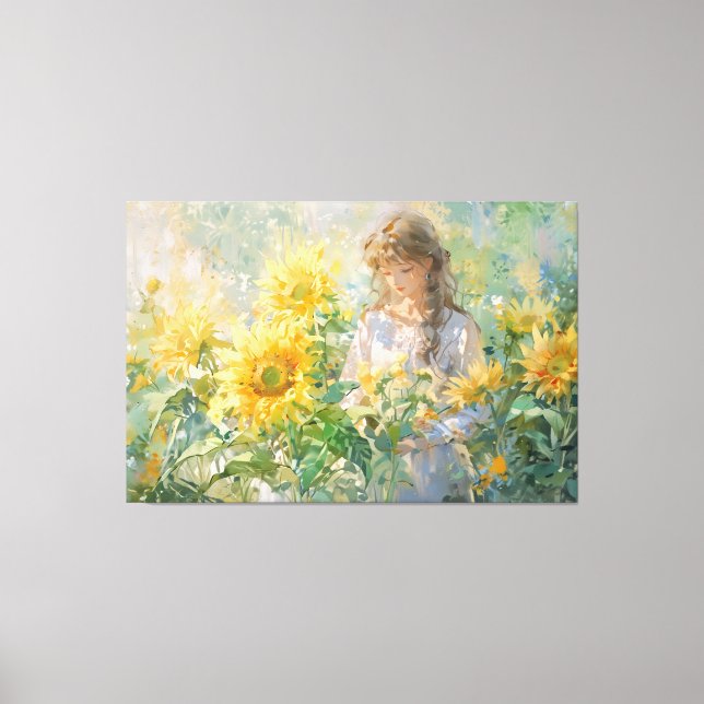 *~*  Girl Sun Flowers TV2 Stretched Canvas Print (Front)