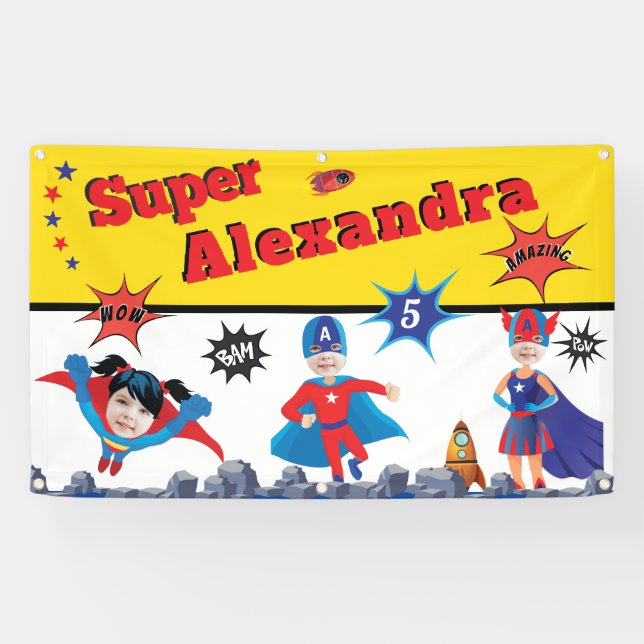 Girl Superhero American Special Birthday Gift Banner (Horizontal)