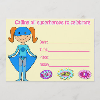 Girl superhero birthday invitation fill in blank