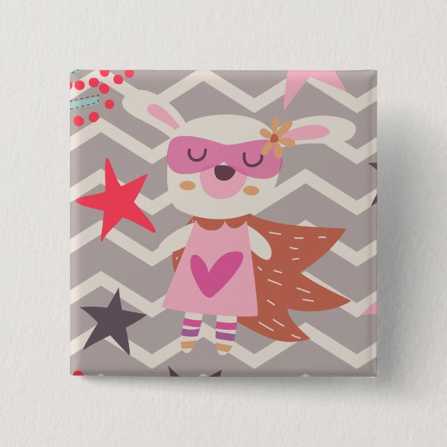 Girl Superhero Bunny 2 Inch Square Button (Front)