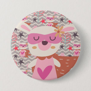 Girl Superhero Bunny 3 Inch Round Button
