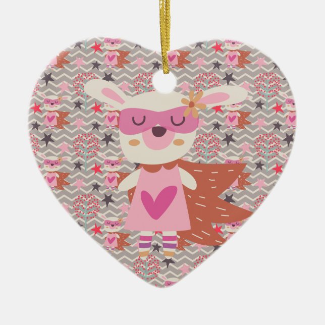 Girl Superhero Bunny Ceramic Ornament (Front)