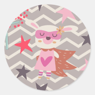 Girl Superhero Bunny Classic Round Sticker