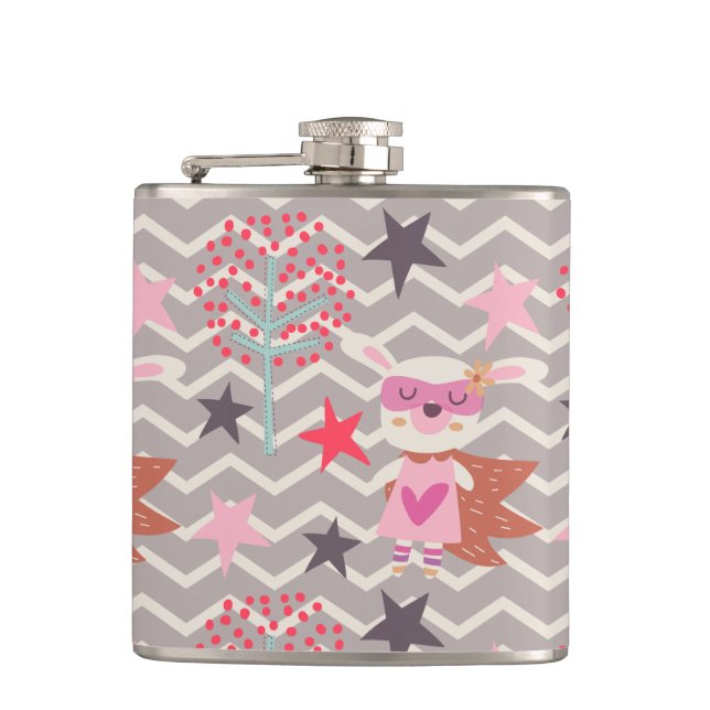 Girl Superhero Bunny Hip Flask (Front)