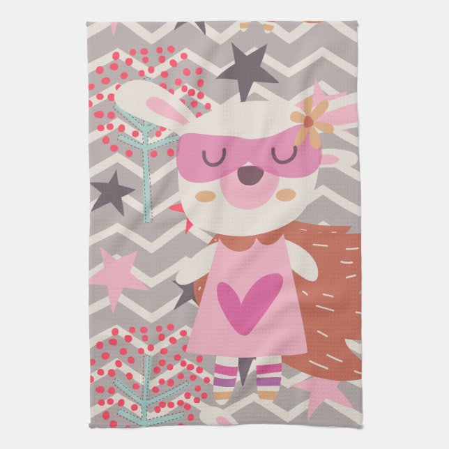 Girl Superhero Bunny Kitchen Towel (Vertical)