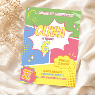 Girl Superhero Invitation Anniversaire Pastel Pink
