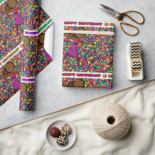 "Girl Surrounded Happy Birthday" Wrapping Paper