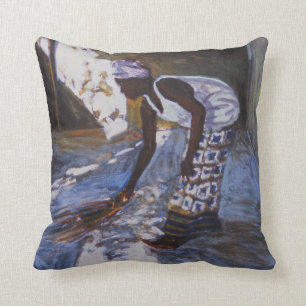 Girl Sweeping I 2002 Throw Pillow