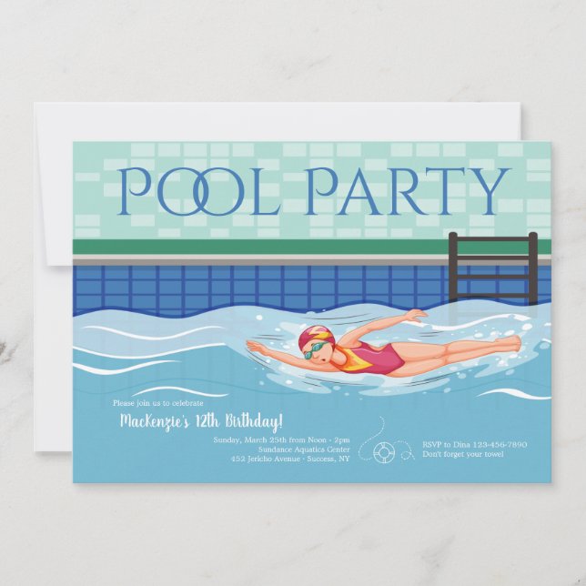 Girl Swimmer Invitation (Front)